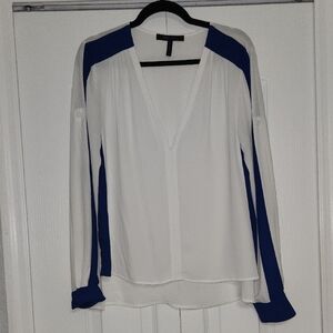 BCBGMaxAzria White Blouse with Royal Blue Trim